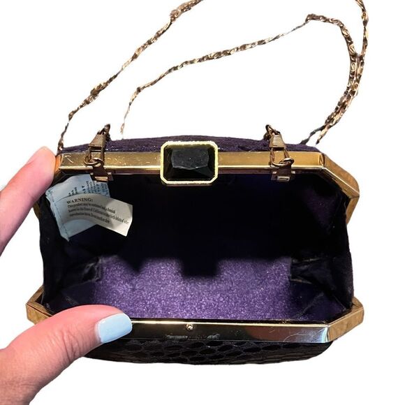 ROYAL Purple Snake Print Bejeweled Mini Shoulder Purse 7x4x 5x 2.5 - Picture 5 of 10